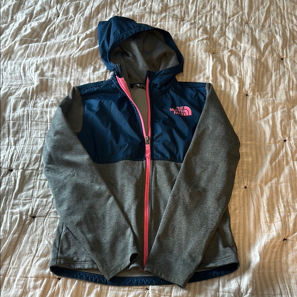 Girls Medium- The North Face Gray and Blue Jacket with Pink Accents